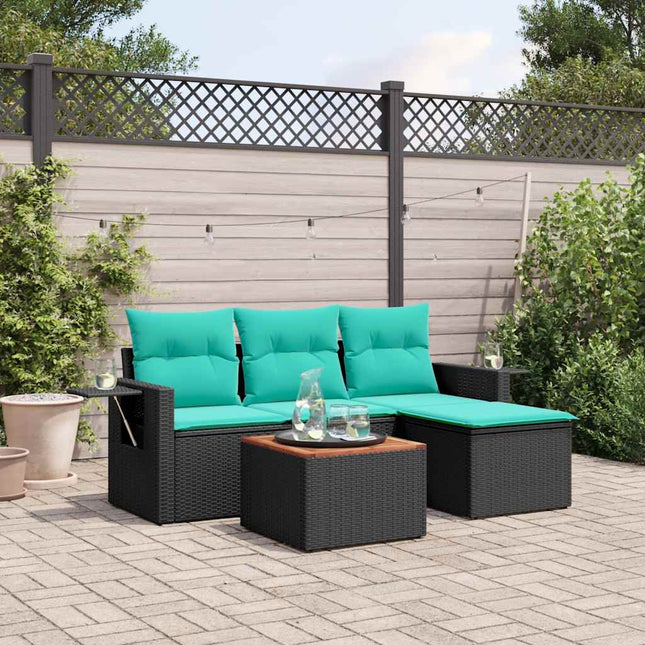 havesofasæt med 5 dele og hynder sort polyrattan