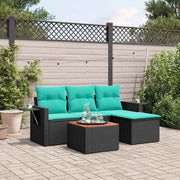 havesofasæt med 5 dele og hynder sort polyrattan
