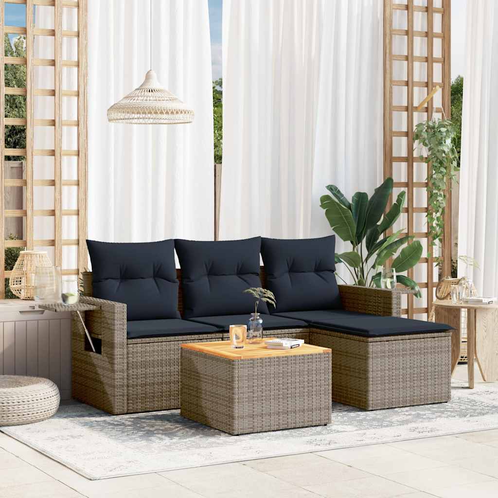 havesofasæt med 5 dele og hynder grå polyrattan