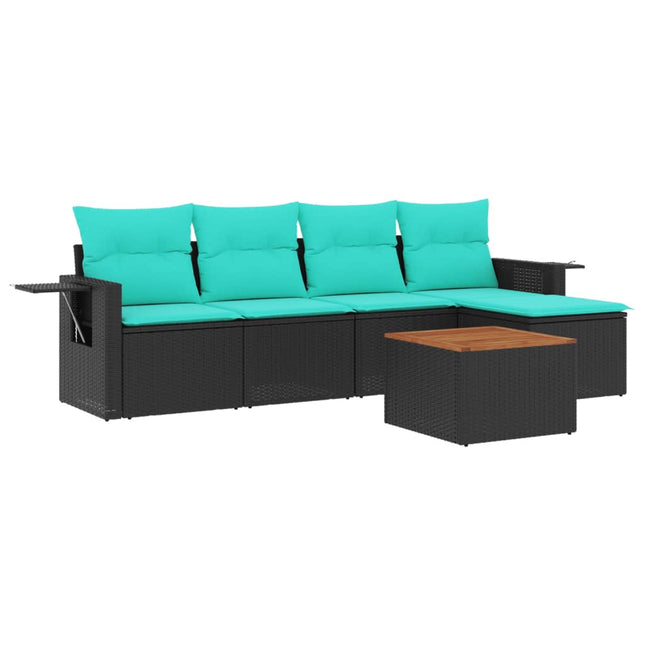 havesofasæt med 6 hynder sort polyrattan