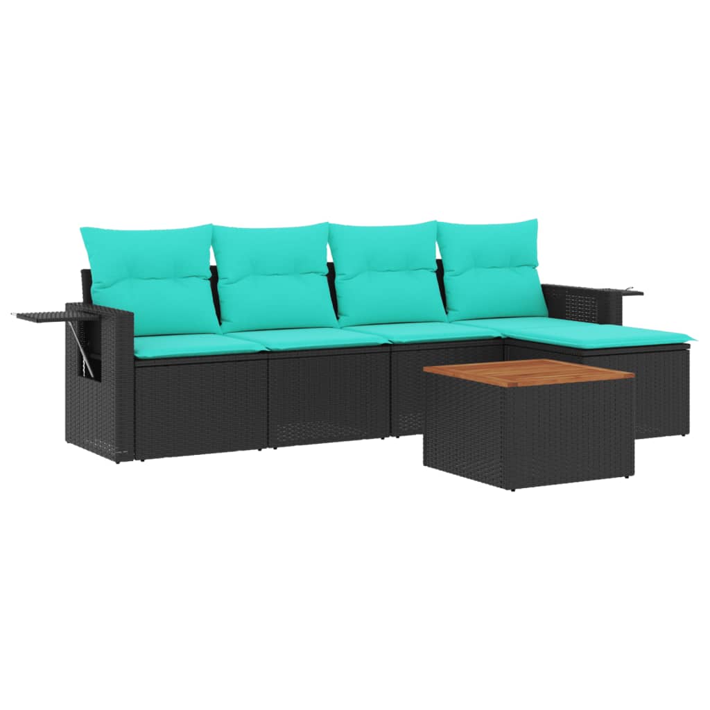 havesofasæt med 6 hynder sort polyrattan