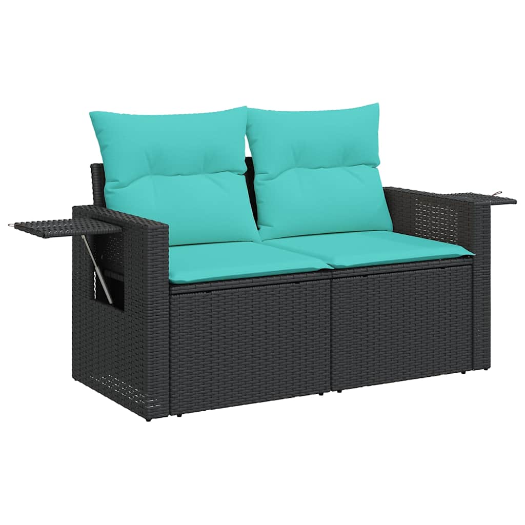 havesofasæt med 6 hynder sort polyrattan