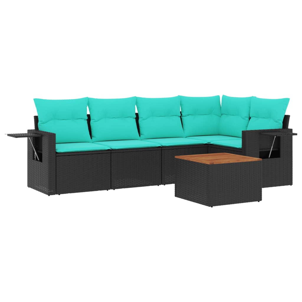 havesofasæt med 6 hynder sort polyrattan