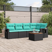 havesofasæt med 6 hynder sort polyrattan