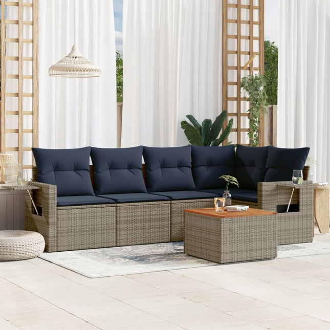 havesofasæt med 6 dele og hynder grå polyrattan