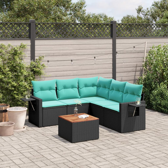 havesofasæt med 6 hynder sort polyrattan