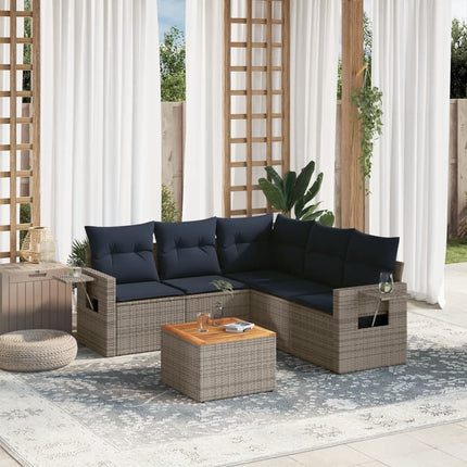 havesofasæt med 6 dele og hynder grå polyrattan
