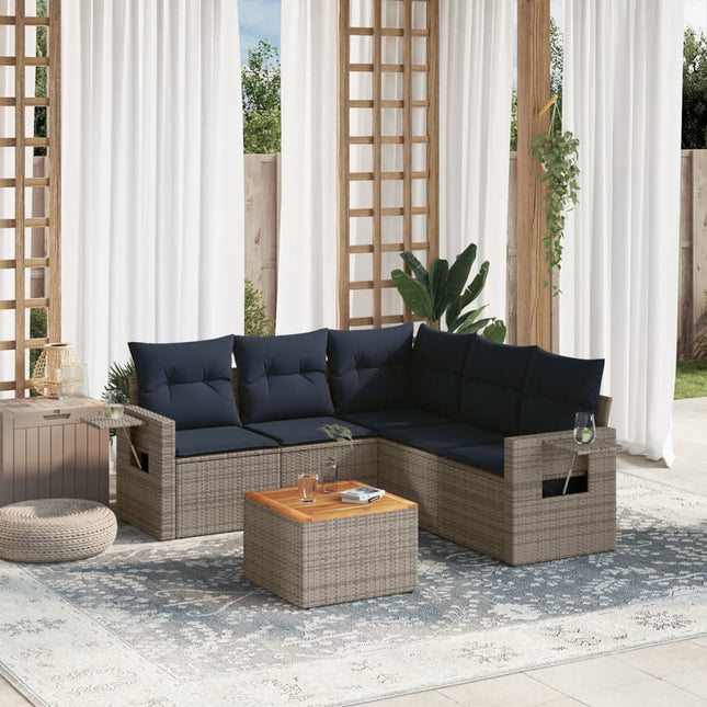 havesofasæt med 6 dele og hynder grå polyrattan