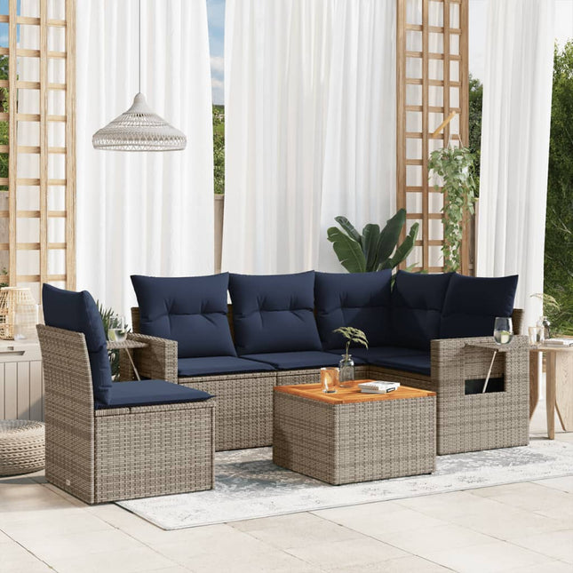 havesofasæt med 6 dele og hynder grå polyrattan