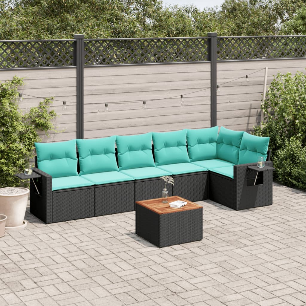 havesofasæt med 7 hynder sort polyrattan