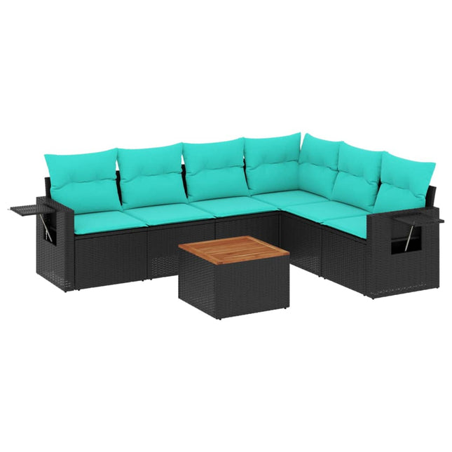 havesofasæt med 7 hynder sort polyrattan