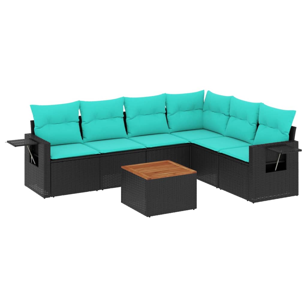 havesofasæt med 7 hynder sort polyrattan
