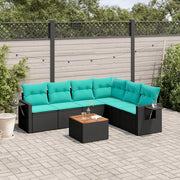 havesofasæt med 7 hynder sort polyrattan