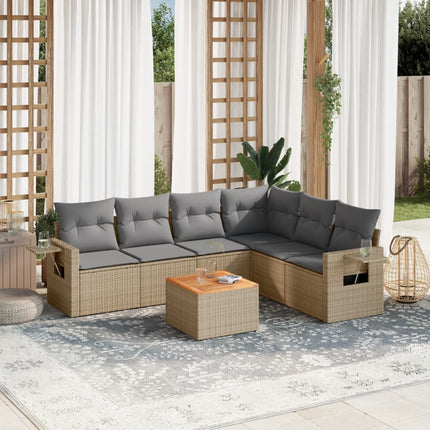 sofasæt til haven 7 dele med hynder polyrattan beige