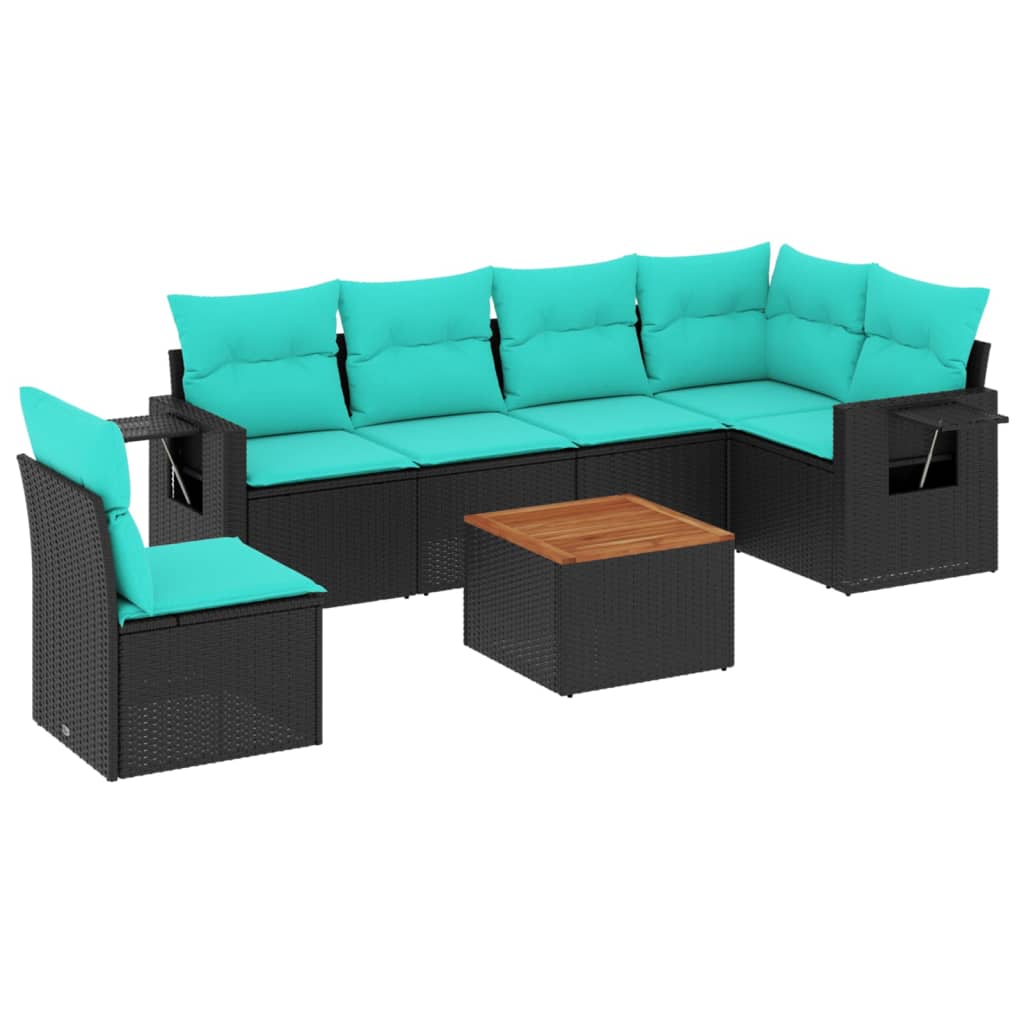 havesofasæt med 7 hynder sort polyrattan