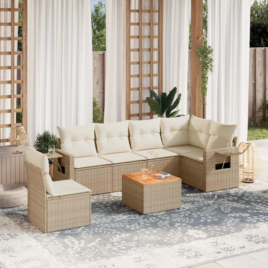 sofasæt til haven 7 dele med hynder polyrattan beige