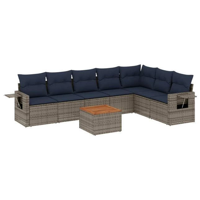 havesofasæt med 8 hynder grå polyrattan