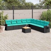 havesofasæt med 10 hynder sort polyrattan