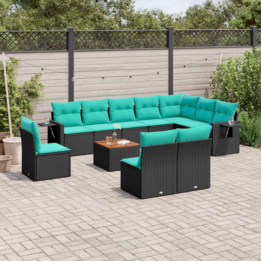 11-delt havesofasæt med hynder sort polyrattan