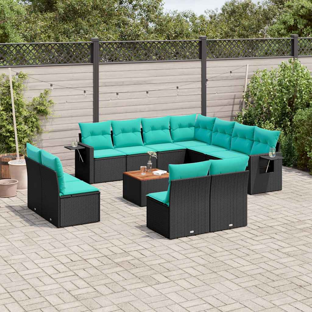 12-delt havesofast med hynder sort polyrattan
