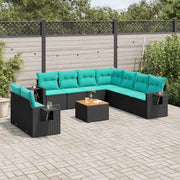 havesofasæt med 10 hynder sort polyrattan