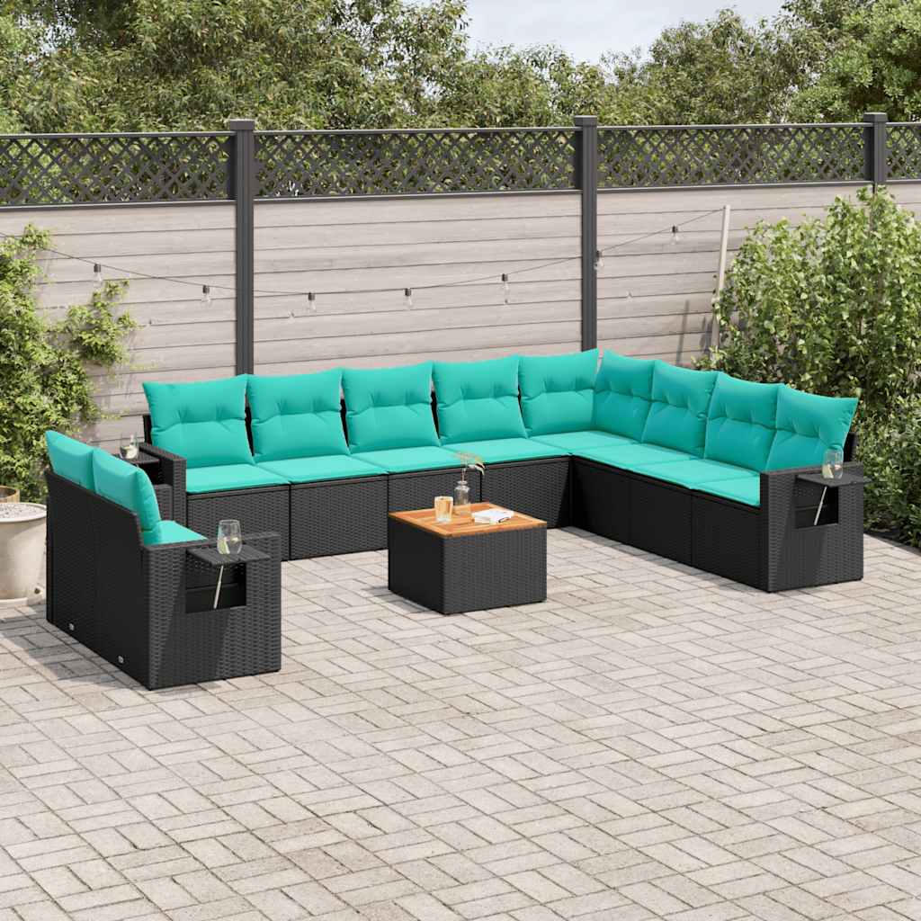11-delt havesofast med hynder sort polyrattan