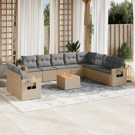 sofasæt til haven 11 dele med hynder polyrattan beige