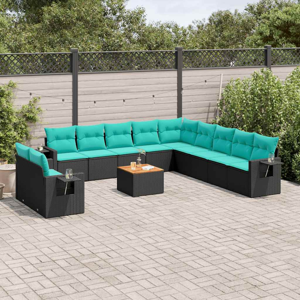 12-delt havesofast med hynder sort polyrattan
