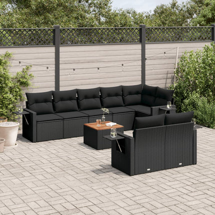 sofasæt til haven 9 dele med hynder polyrattan sort