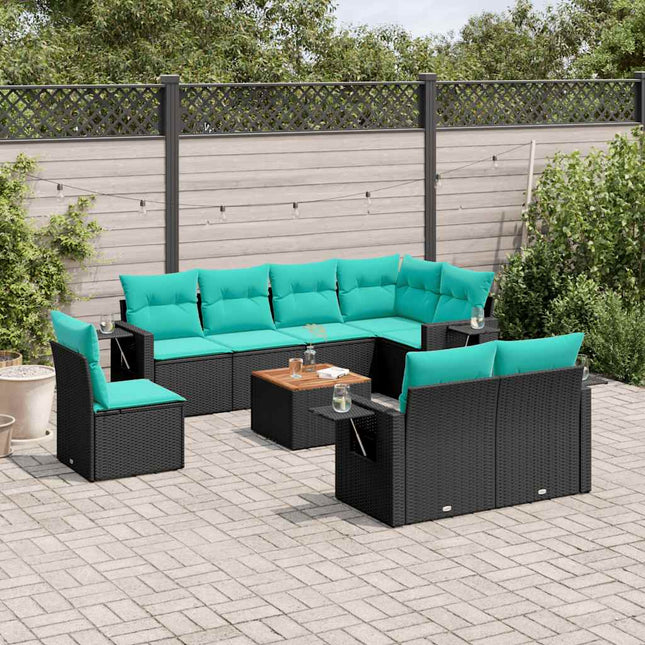 havesofasæt med 9 dele og hynder sort polyrattan