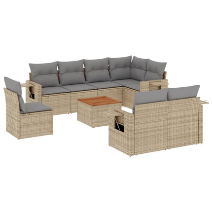 sofasæt til haven 9 dele med hynder polyrattan beige