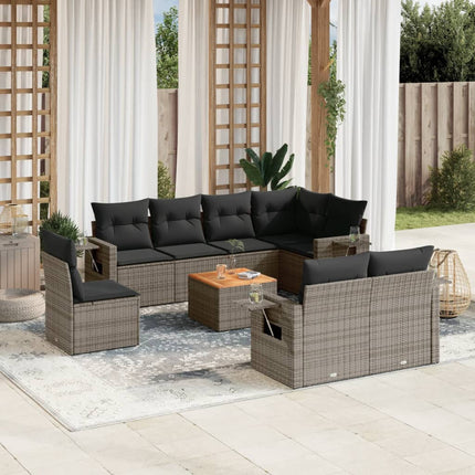 sofasæt til haven 9 dele med hynder polyrattan grå