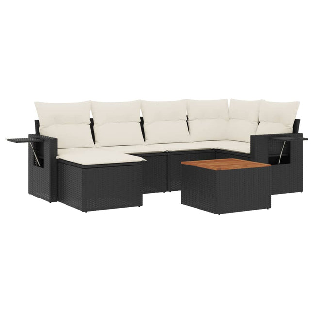 sofasæt til haven 7 dele med hynder polyrattan sort