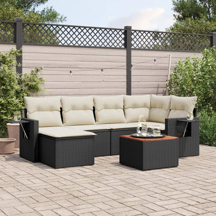 sofasæt til haven 7 dele med hynder polyrattan sort