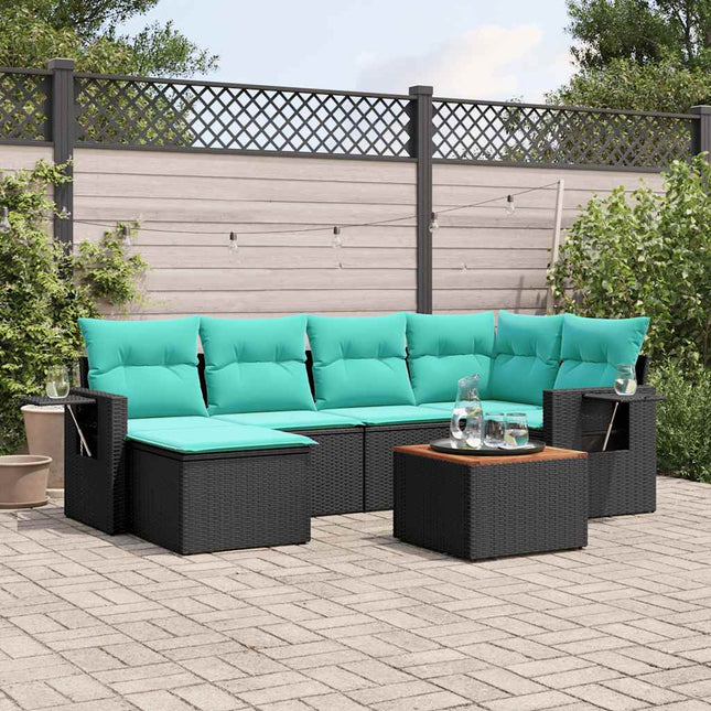 havesofasæt med 7 hynder sort polyrattan