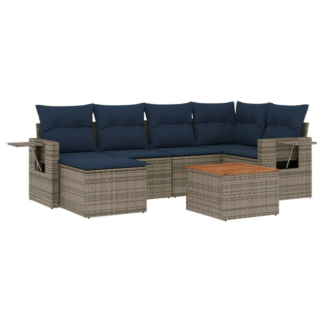 havesofasæt med 7 dele og hynder grå polyrattan