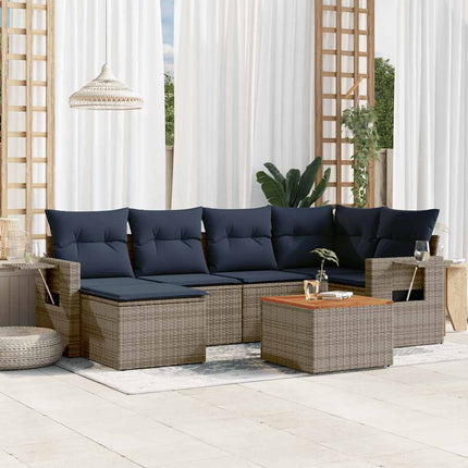 havesofasæt med 7 dele og hynder grå polyrattan