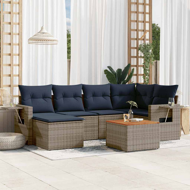 havesofasæt med 7 dele og hynder grå polyrattan