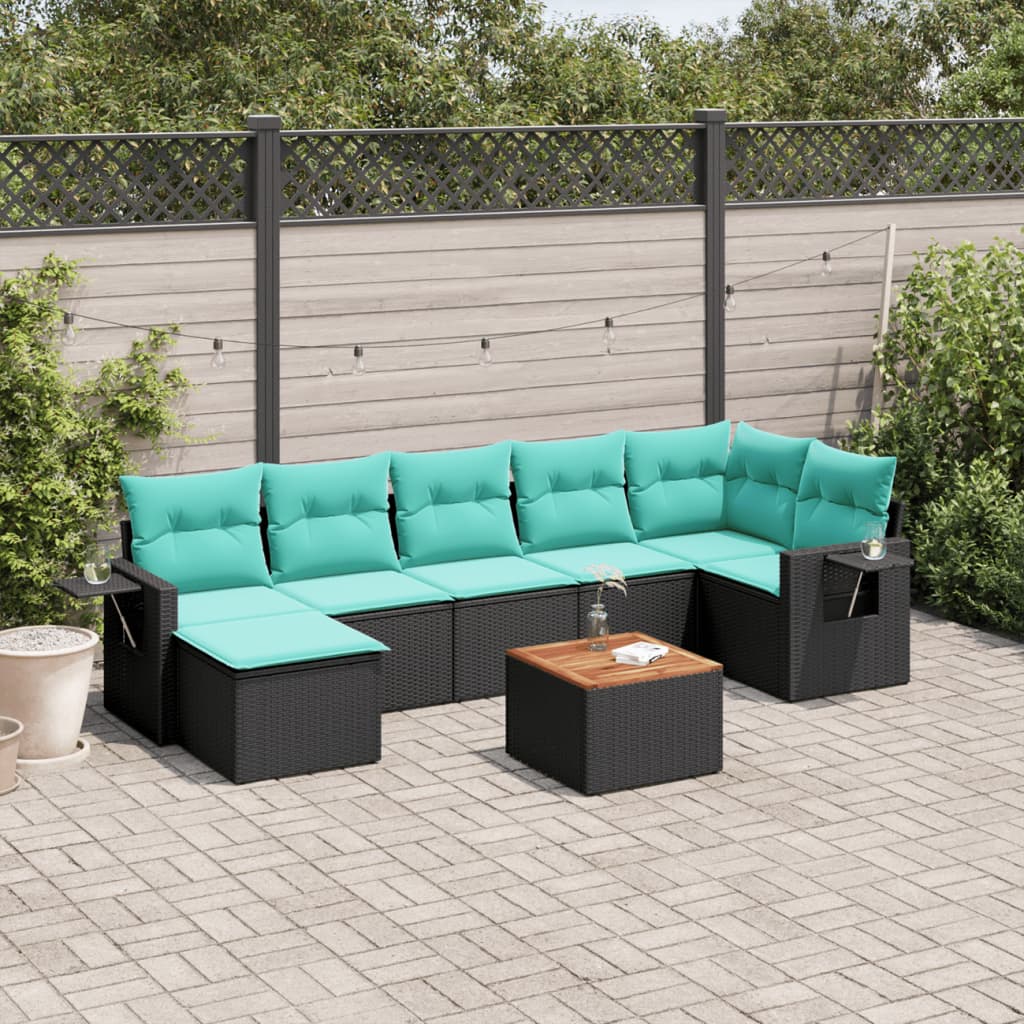 8-delt havesofast med hynder sort polyrattan