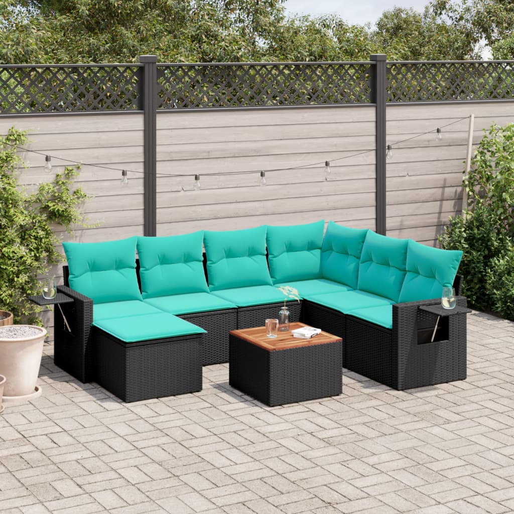 8-delt havesofast med hynder sort polyrattan