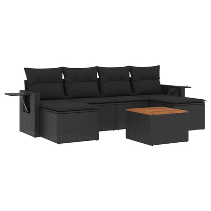 sofasæt til haven 7 dele med hynder polyrattan sort