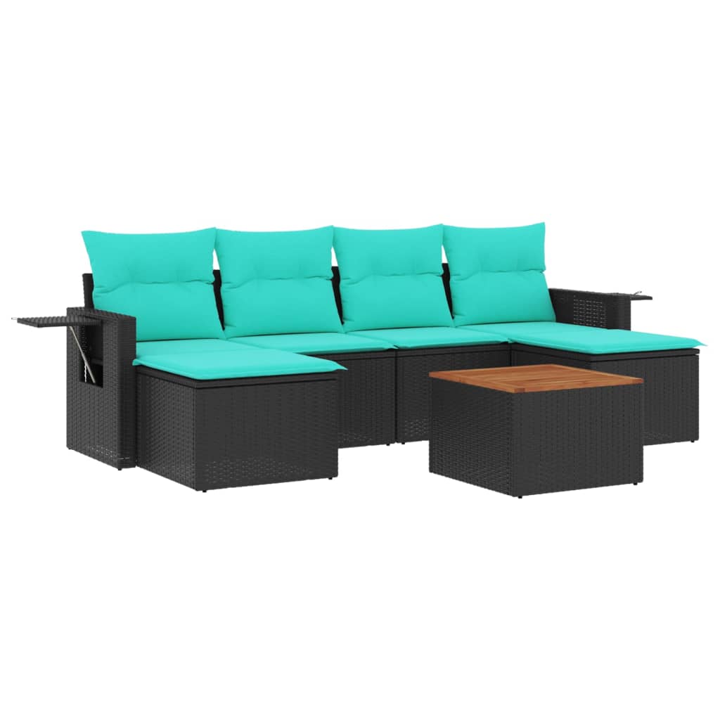 havesofasæt med 7 hynder sort polyrattan