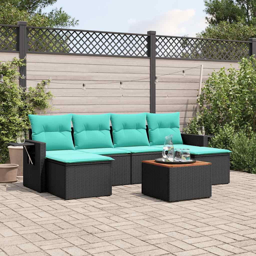 havesofasæt med 7 hynder sort polyrattan