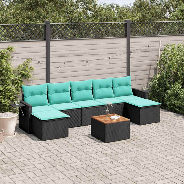 8-delt havesofasæt med hynder sort polyrattan