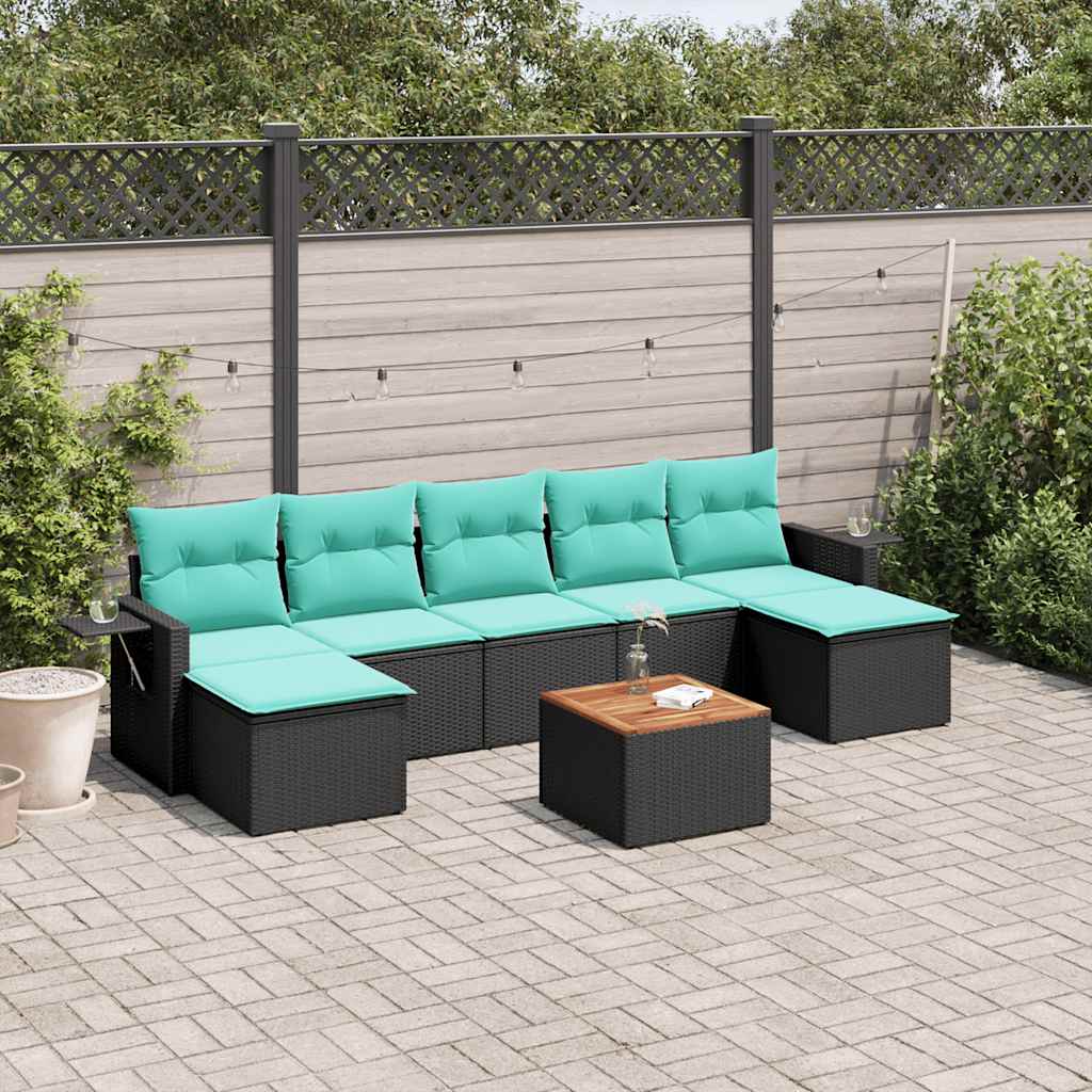 8-delt havesofast med hynder sort polyrattan