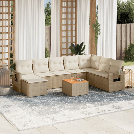 sofasæt til haven 9 dele med hynder polyrattan beige