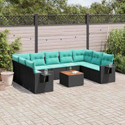 havesofasæt med 10 hynder sort polyrattan