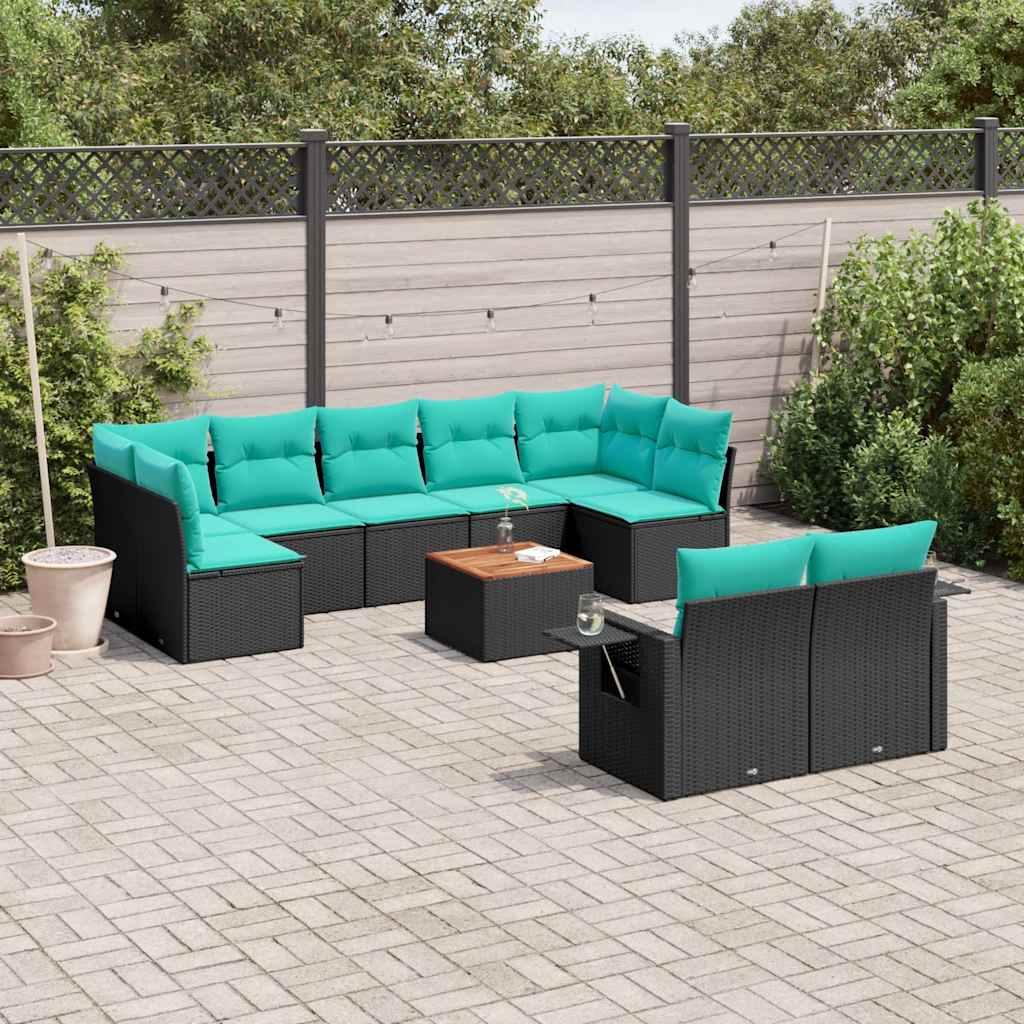 havesofasæt med 10 hynder sort polyrattan