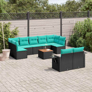 havesofasæt med 10 hynder sort polyrattan