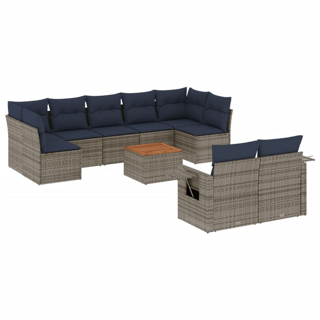 havesofasæt med 10 dele og hynder grå polyrattan